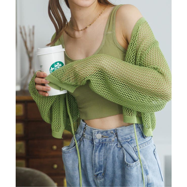 メッシュクロップドカーディガン ショート丈 長袖 | Ada. | 詳細画像16 