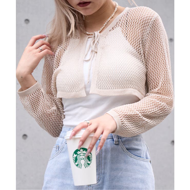 メッシュクロップドカーディガン ショート丈 長袖 | Ada. | 詳細画像36 