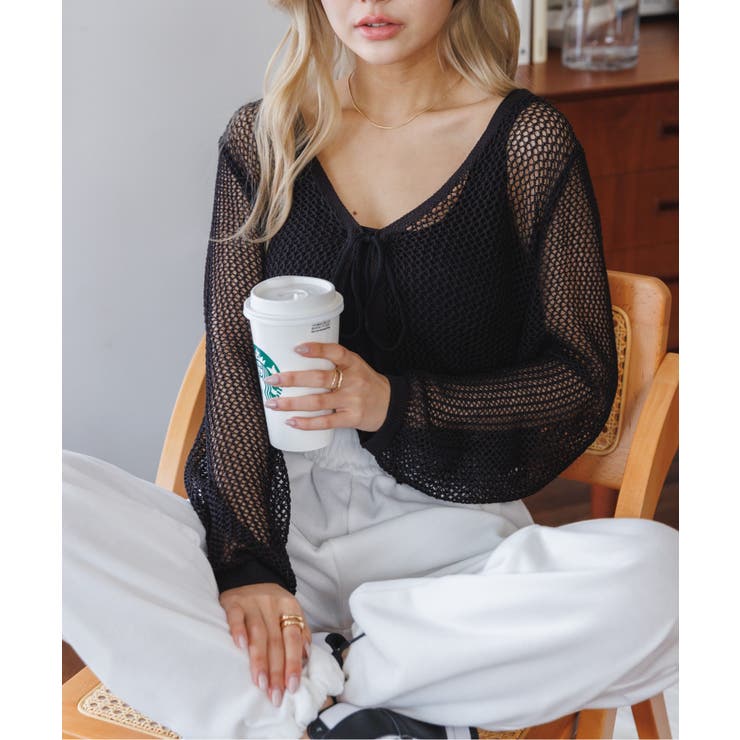 メッシュクロップドカーディガン ショート丈 長袖 | Ada. | 詳細画像80 