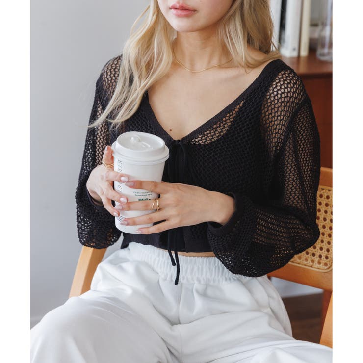 メッシュクロップドカーディガン ショート丈 長袖 | Ada. | 詳細画像81 