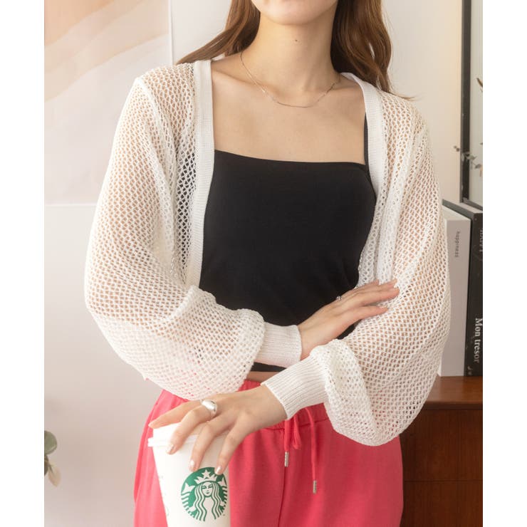 淡いピンクのフォックス ショート丈ボレロ シンプルロングスリーブボレロ トップス ショート丈[品番