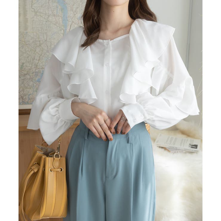 ROPE/ロペ】ラッフルフリルブラウス(ホワイト) 試着のみ（ラッフル  