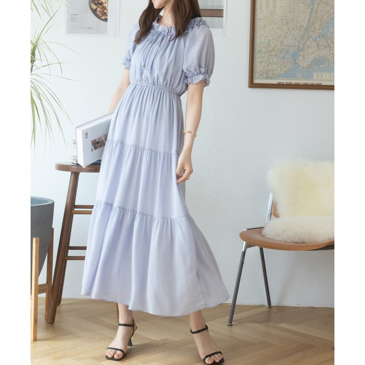 2WAYオフショルティアードシフォンワンピース[品番：ORGW0000562]｜Ada