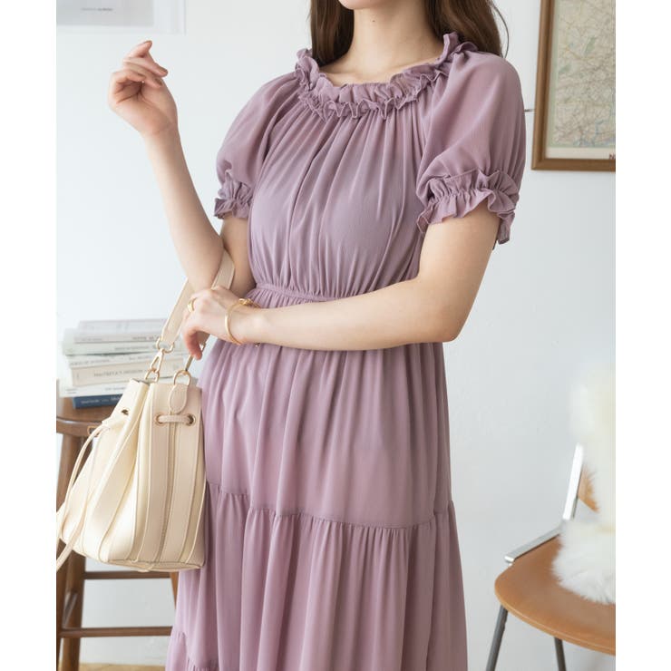 2WAYオフショルティアードシフォンワンピース[品番：ORGW0000562]｜Ada