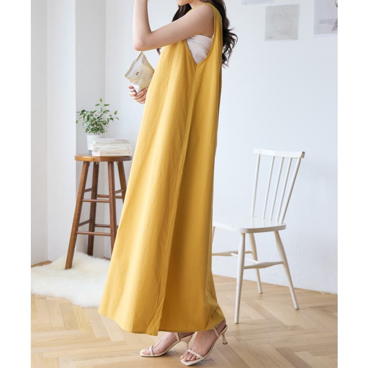 NIMESバックリボンが可愛いノースリーブAラインロングワンピース NIMESバックリボンが可愛いノースリーブAラインロングワンピース