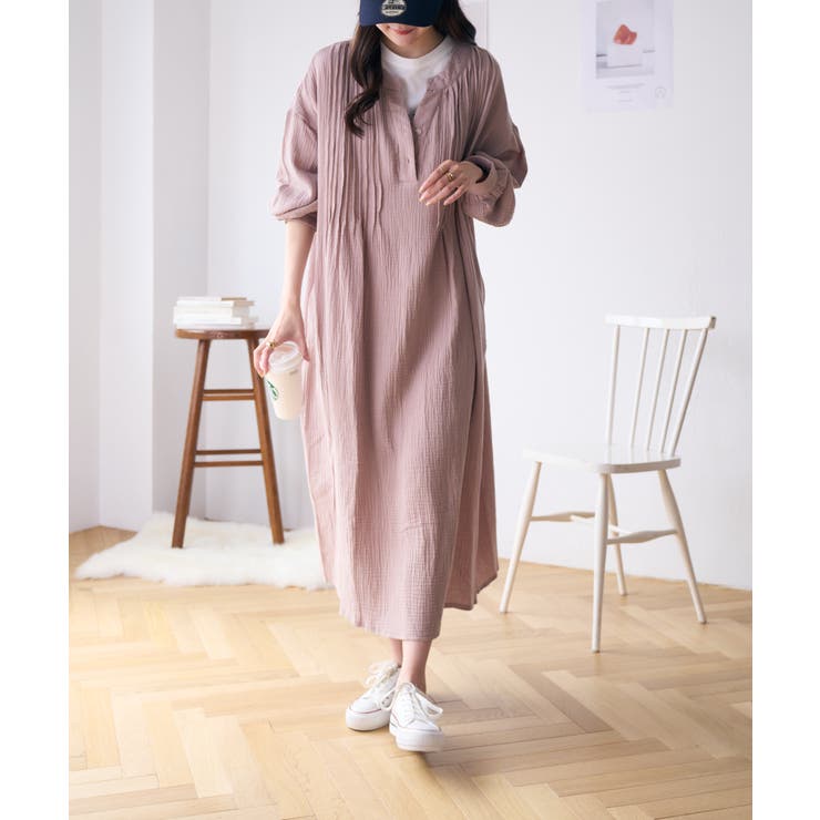 フロントタックコットンガーゼワンピース[品番：ORGW0000601