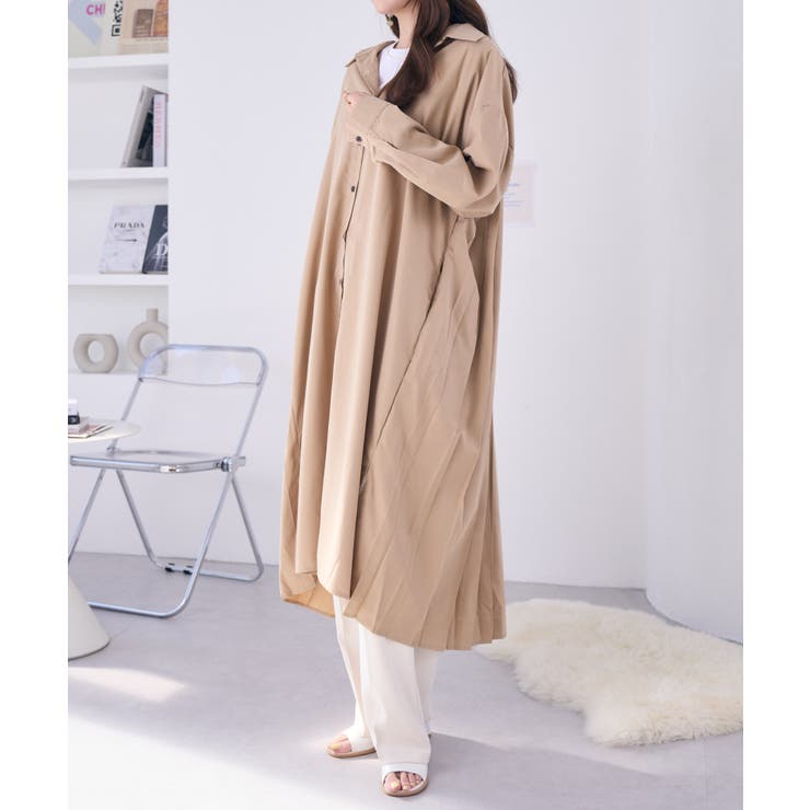 バッグプリーツロングシャツ HUG.U（ハグユー） シャツ バックプリーツ ブラウス レディース