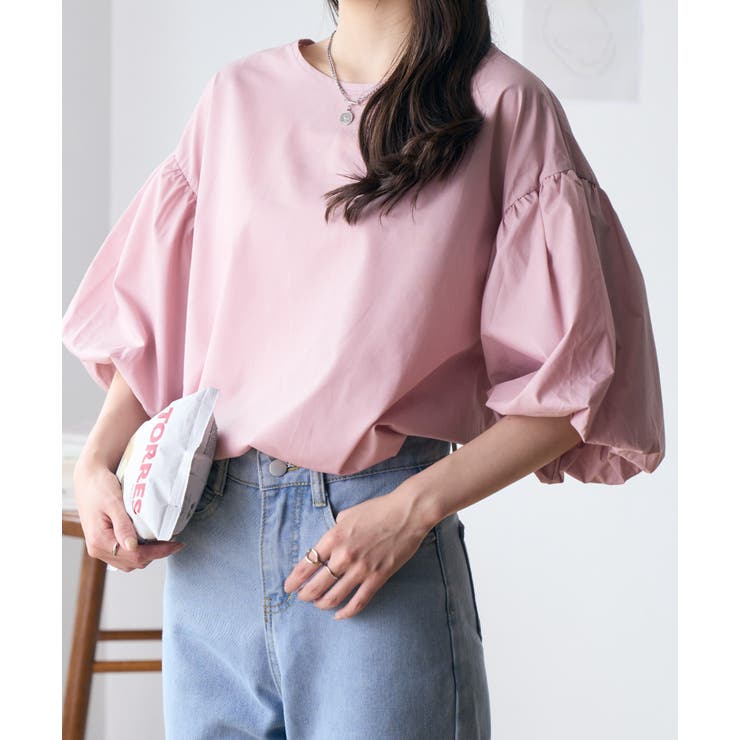 バックリボンボリュームスリーブふんわりブラウス[品番