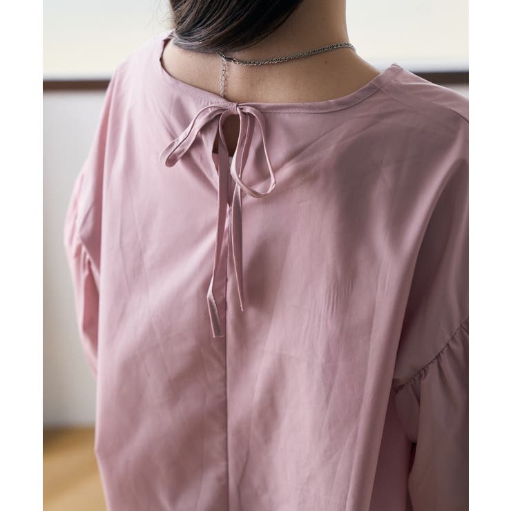 バックリボンボリュームスリーブふんわりブラウス[品番