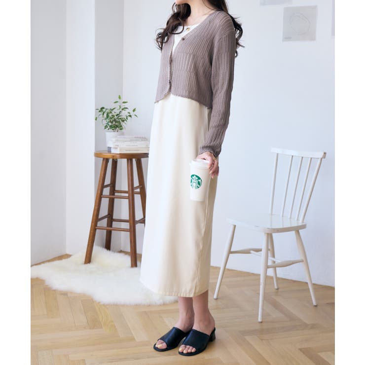 透かしランダムリブVネックショートカーディガン[品番：ORGW0000661