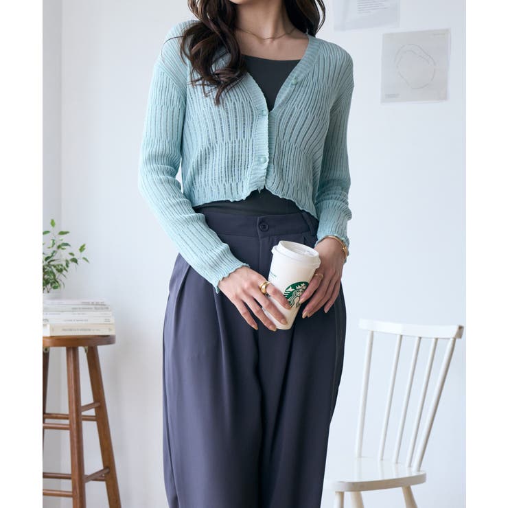 透かしランダムリブVネックショートカーディガン | Ada. | 詳細画像28 