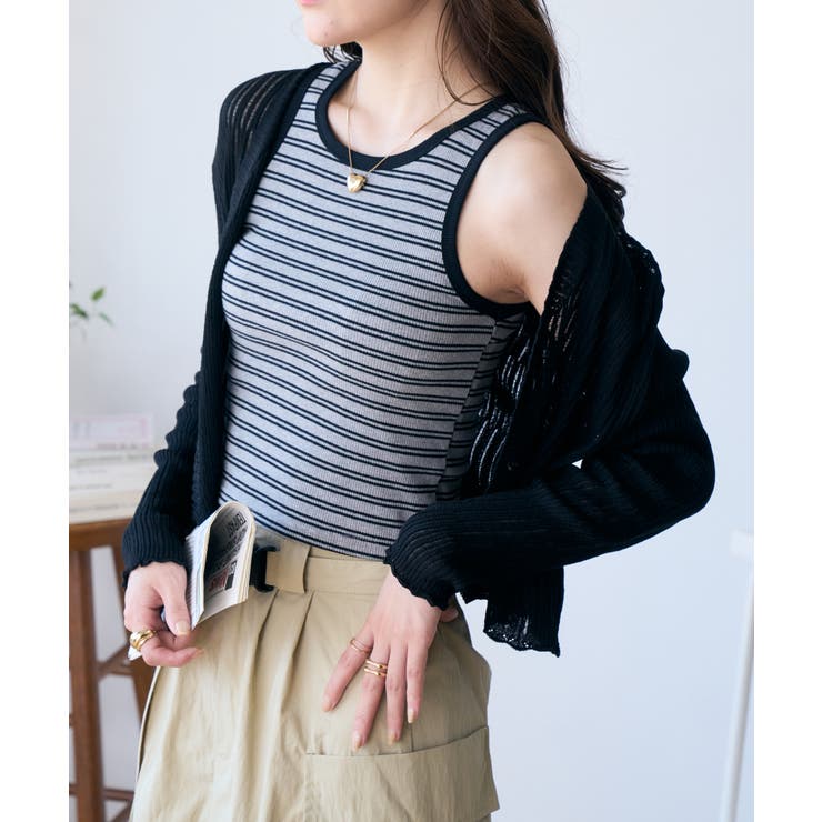 透かしランダムリブVネックショートカーディガン | Ada. | 詳細画像37 