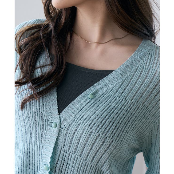 透かしランダムリブVネックショートカーディガン | Ada. | 詳細画像44 