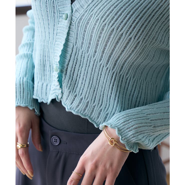 透かしランダムリブVネックショートカーディガン | Ada. | 詳細画像45 