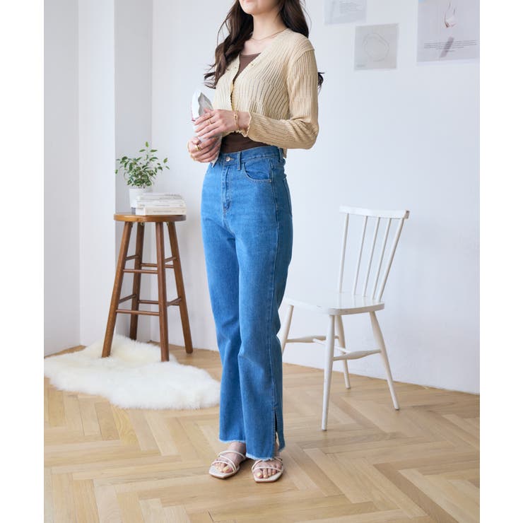 透かしランダムリブVネックショートカーディガン | Ada. | 詳細画像5 