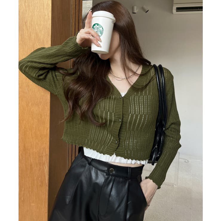 透かしランダムリブVネックショートカーディガン | Ada. | 詳細画像52 