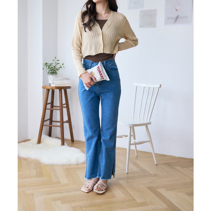 透かしランダムリブVネックショートカーディガン | Ada. | 詳細画像7 