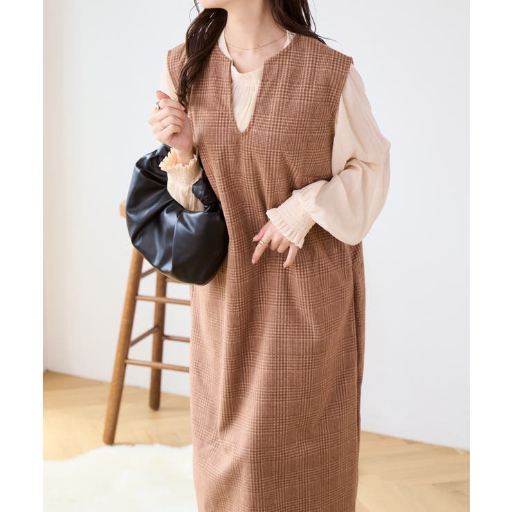 キーネックグレンチェックジャンパースカート[品番：ORGW0000699]｜Ada