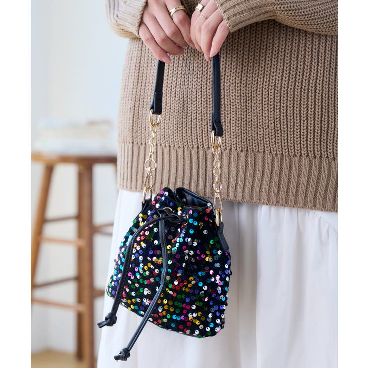 韓国デザイン スパンコール 巾着バッグ チェーンバッグ BAG 韓国デザイン スパンコール 巾着バッグ チェーンショルダー BAG
