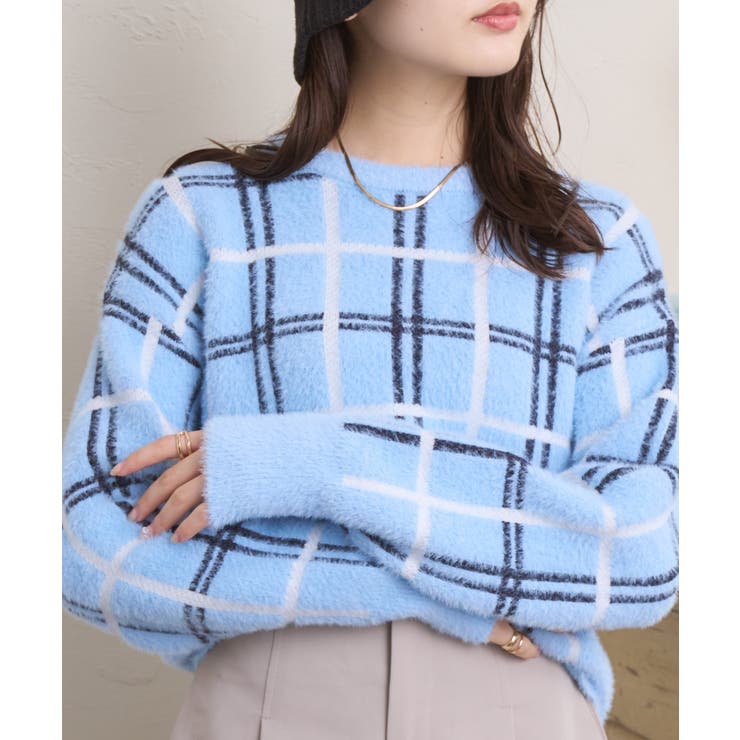 シャギー チェック ニット[品番：ORGW0008167]｜Ada.（エイダ）の