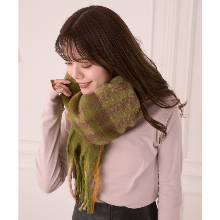 チェック柄 大判 ボリューム マフラー ブロックチェック マドラス