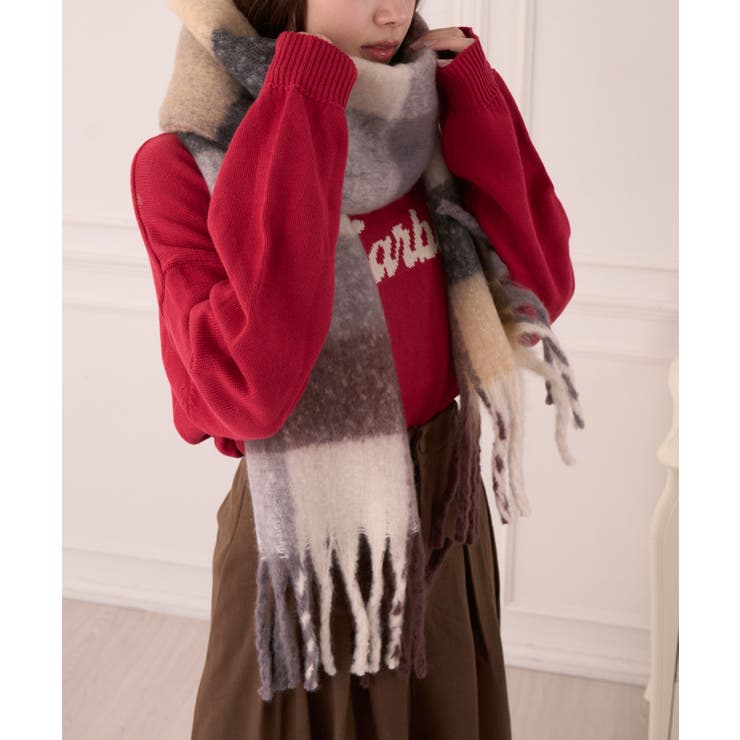 カラフル ブロックチェック ボリューム フリンジ マフラー | Ada. | 詳細画像16 