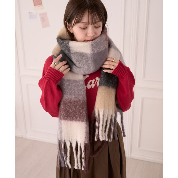 カラフル ブロックチェック ボリューム フリンジ マフラー | Ada. | 詳細画像18 