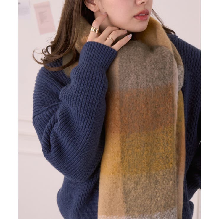 カラフル ブロックチェック ボリューム フリンジ マフラー | Ada. | 詳細画像23 