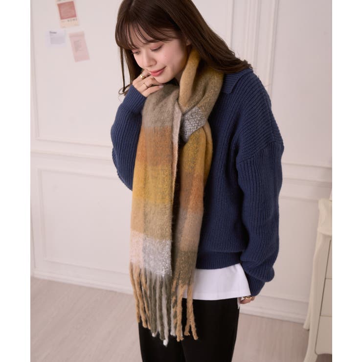 カラフル ブロックチェック ボリューム フリンジ マフラー | Ada. | 詳細画像24 