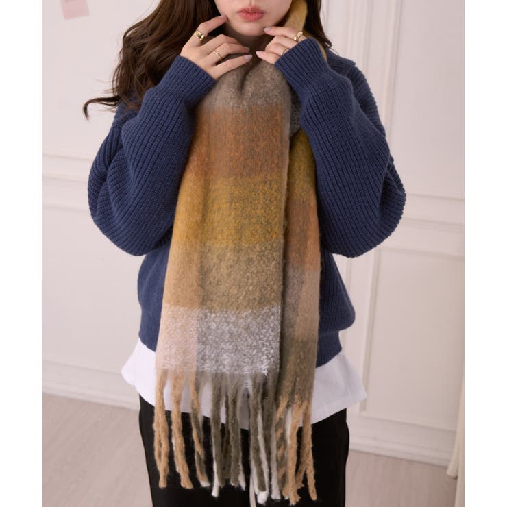 カラフル ブロックチェック ボリューム フリンジ マフラー | Ada. | 詳細画像25 