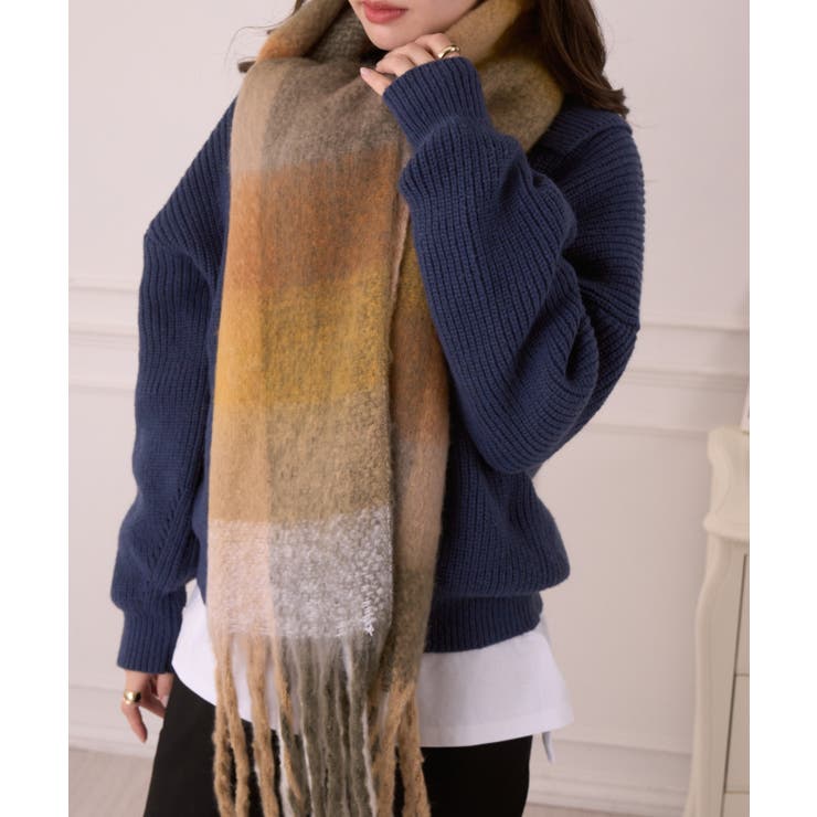 カラフル ブロックチェック ボリューム フリンジ マフラー | Ada. | 詳細画像28 