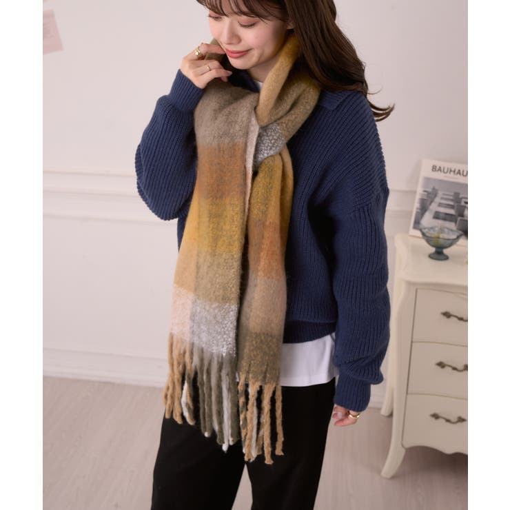 カラフル ブロックチェック ボリューム フリンジ マフラー | Ada. | 詳細画像29 