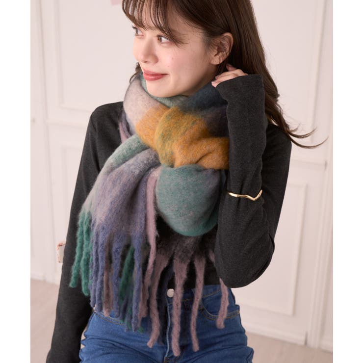 カラフル ブロックチェック ボリューム フリンジ マフラー | Ada. | 詳細画像4 