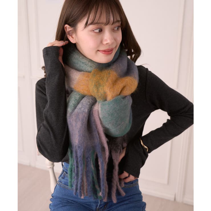 カラフル ブロックチェック ボリューム フリンジ マフラー | Ada. | 詳細画像6 