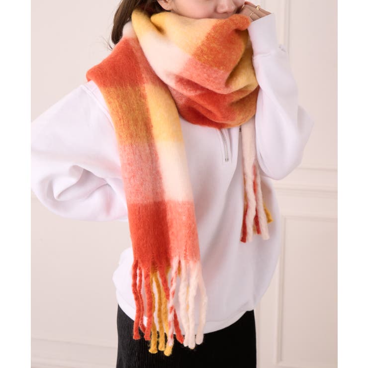 カラフル ブロックチェック ボリューム フリンジ マフラー | Ada. | 詳細画像8 