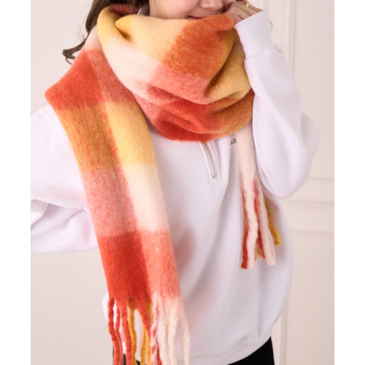 カラフル ブロックチェック ボリューム フリンジ マフラー | Ada. | 詳細画像9 