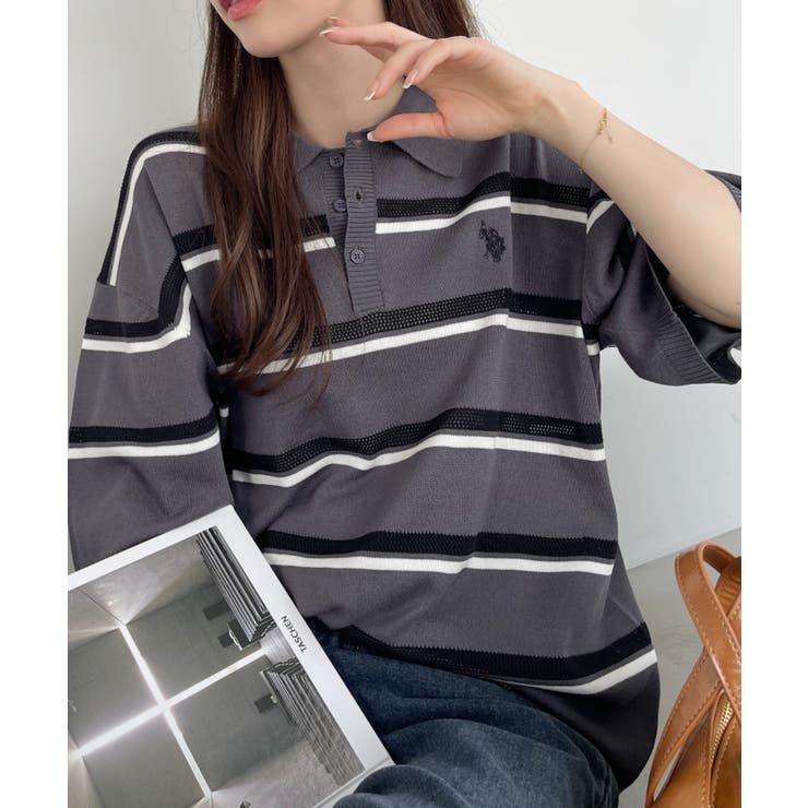 U.S.POLO ASSN. ボーダー デザイン ニット ポロシャツ[品番