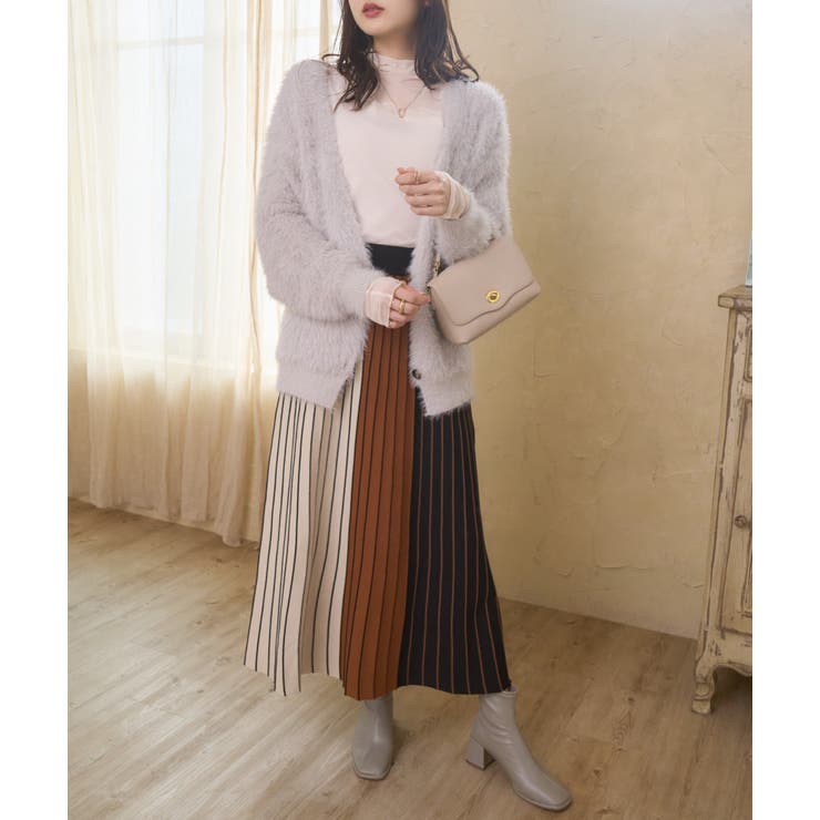 バイカラー プリーツ ニット スカート[品番：ORGW0008293]｜Ada