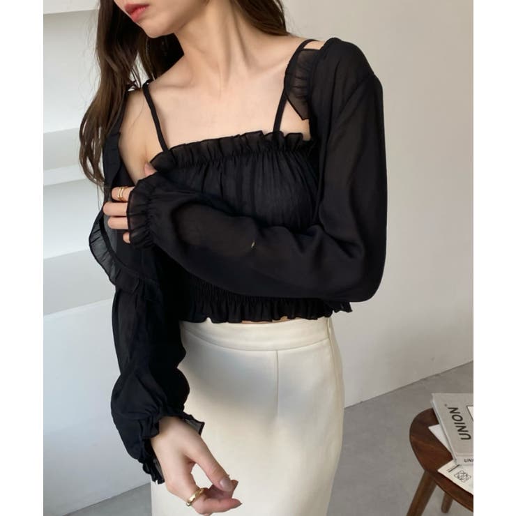 d*3様 最終値下げ【set】フリルシアーボレロ×キャミソールワンピセット　ピン LIKE ファッション d*3様 最終値下げ【set】フリルシアーボレロ