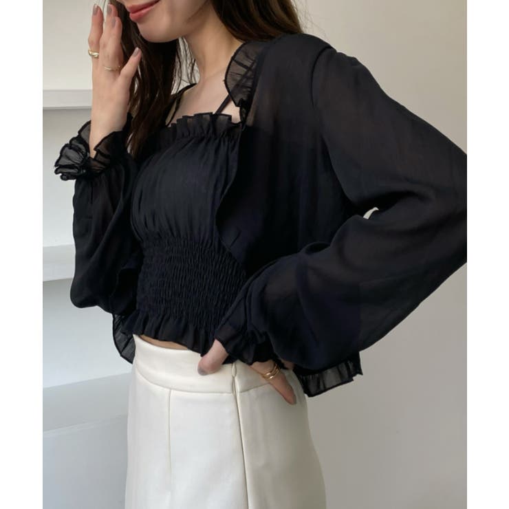 フリル シアー ボレロ シャーリング キャミソール アンサンブル[品番