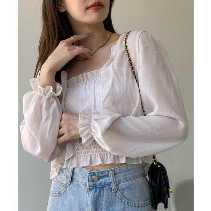 フリル シアー ボレロ シャーリング キャミソール アンサンブル