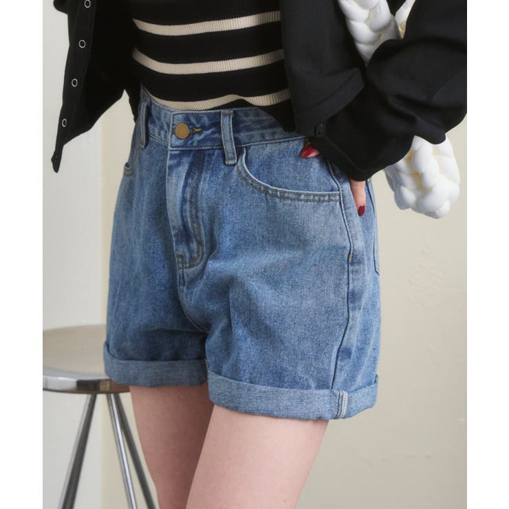 ロールアップ ヘム ハイウエスト デニム ショートパンツ [品番：ORGW0008333]｜Ada.（エイダ）のレディースファッション通販｜SHOPLIST（ショップリスト）