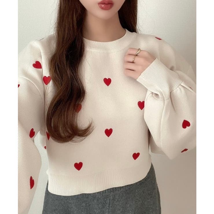 ハート刺繍 ニット プルオーバー[品番：ORGW0008402]｜Ada.（エイダ