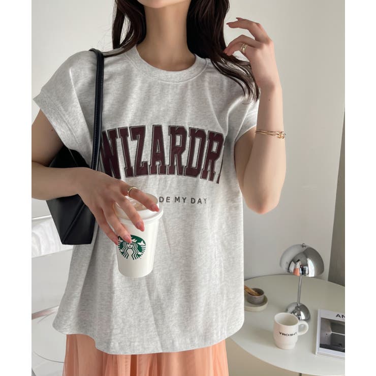 サテン刺繍 ロゴ フレンチスリーブ Tシャツ | Ada. | 詳細画像15 