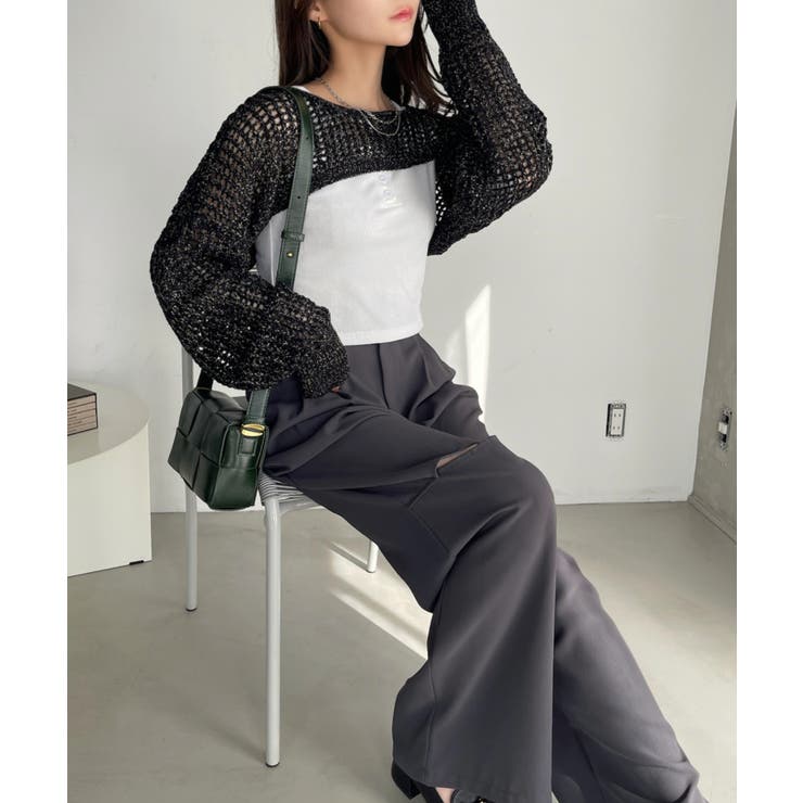 ラメ入り メッシュ編み スーパーショートプルオーバー[品番