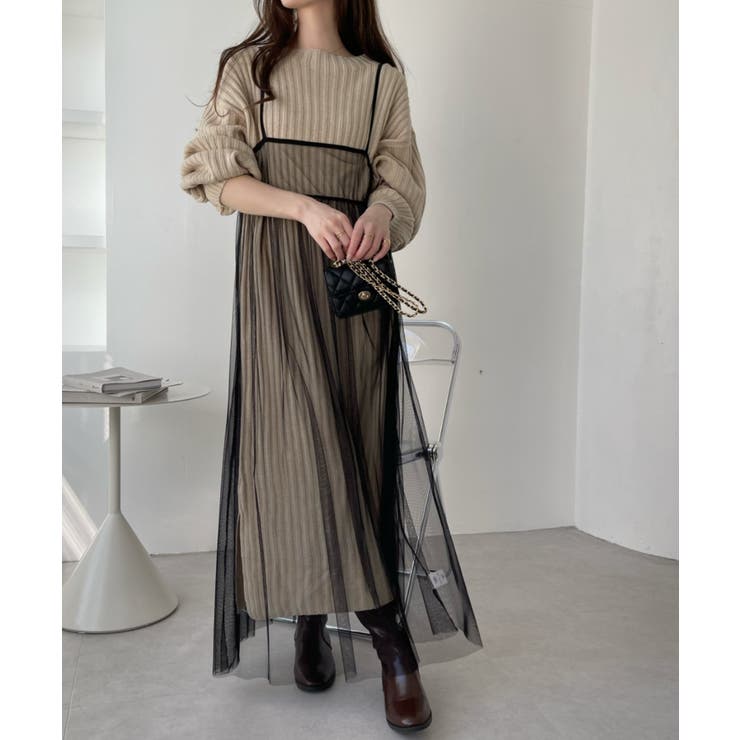 美品　Arpege story 2WAYチュールキャミ 前後2WAYチュールキャミ[品番：IGAW0004856]｜axes femme