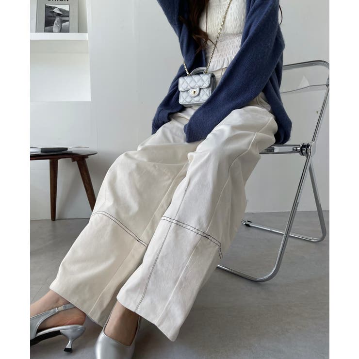 コットンツイル 配色ステッチ カーブパンツ[品番:ORGW0008550 コットンツイル 配色ステッチ カーブパンツ[品番:ORGW0008550