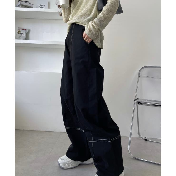 コットンツイル 配色ステッチ カーブパンツ[品番：ORGW0008550