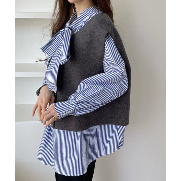 金ボタン クルーネック ニット ベスト[品番：ORGW0008562]｜Ada