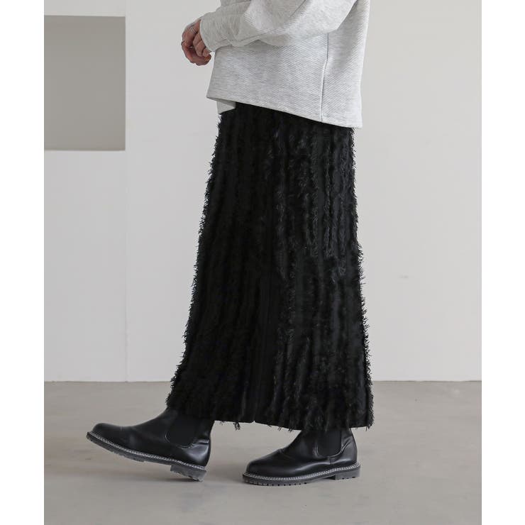 ブラック | n'OrLABELフリンジニットナロースカート | osharewalker